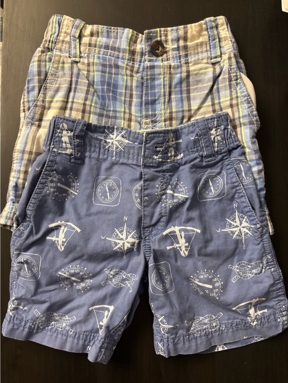 Carter's Blue Nautical Compass Print and Blue and White Plaid Flat Front Shorts